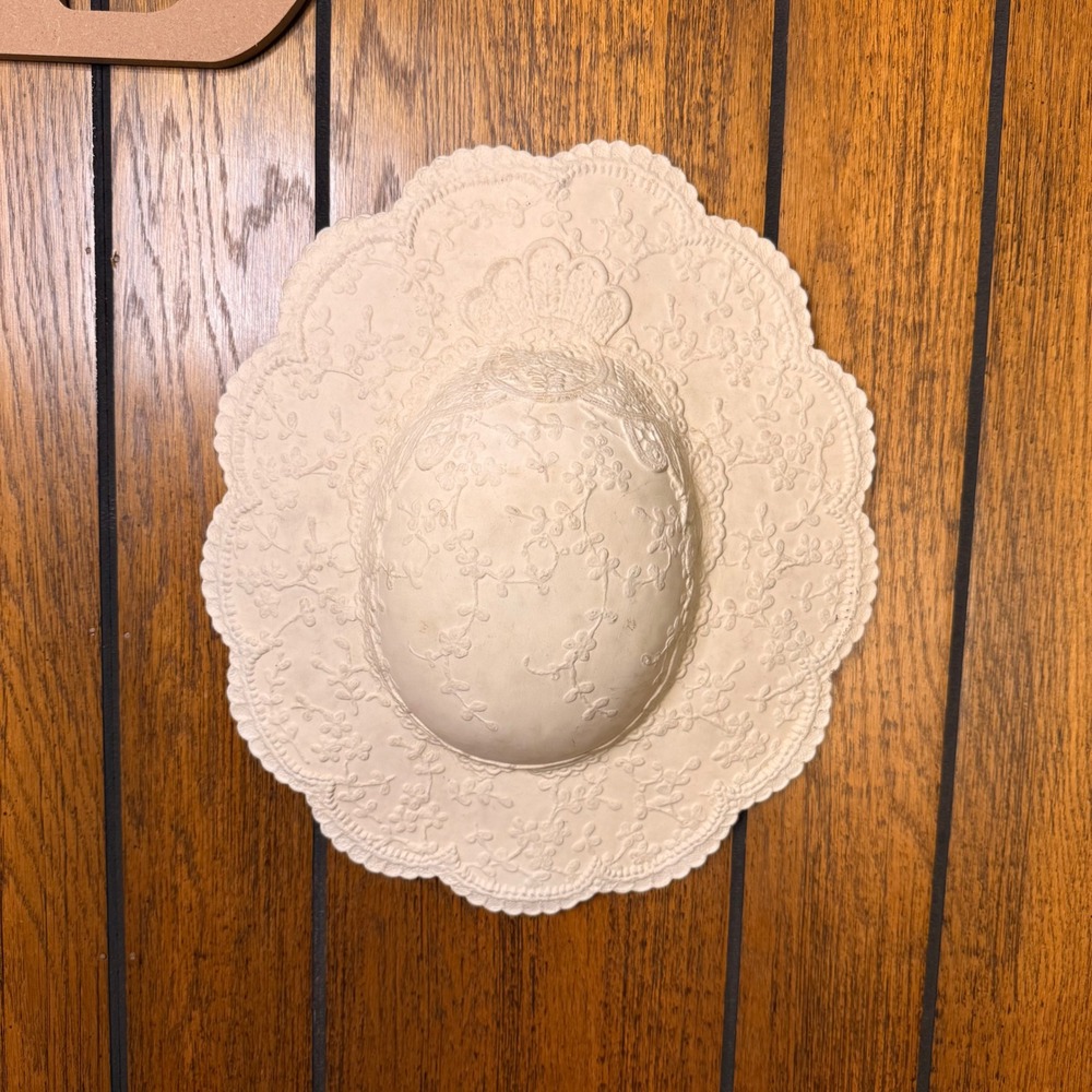 White Victorian Plaster Wall Decor Sun Hat Scalloped Cottagecore Coquette Whimsy